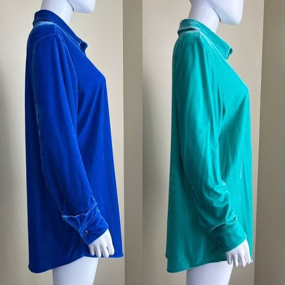 Soft Surroundings Womens Size L Stretch Velvet Boyfriend Button Down Tunic Shirt - Picture 11 of 15